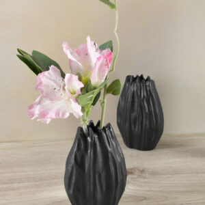 5in Tall Black Aluminum Bark Look Mini Vase Set of 2