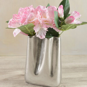 8in Tall Silver Aluminum Narrow Wave Vase